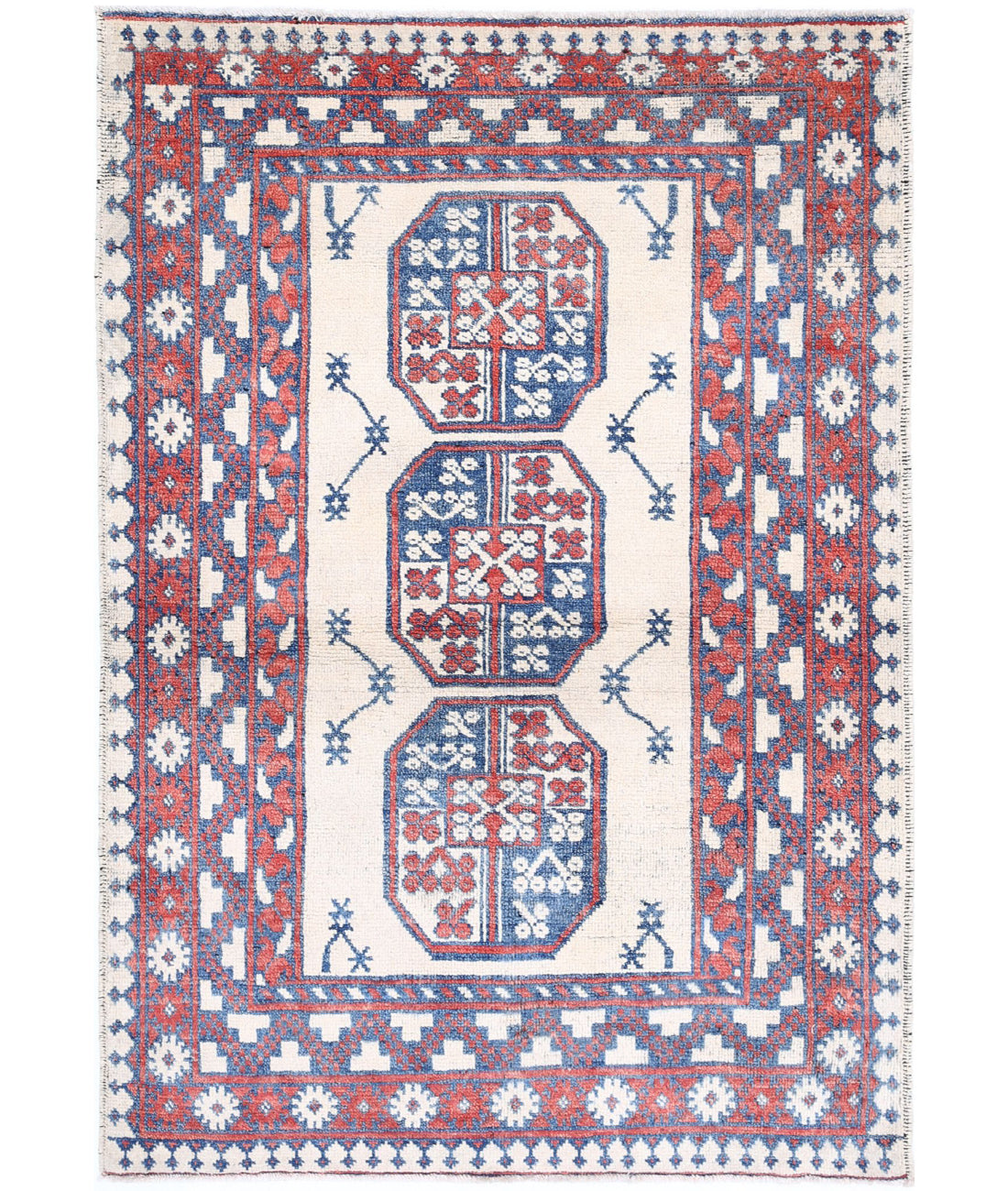 Revival 3'2'' X 4'8'' Hand-Knotted Wool Rug 3'2'' x 4'8'' (95 X 140) / Taupe / Red