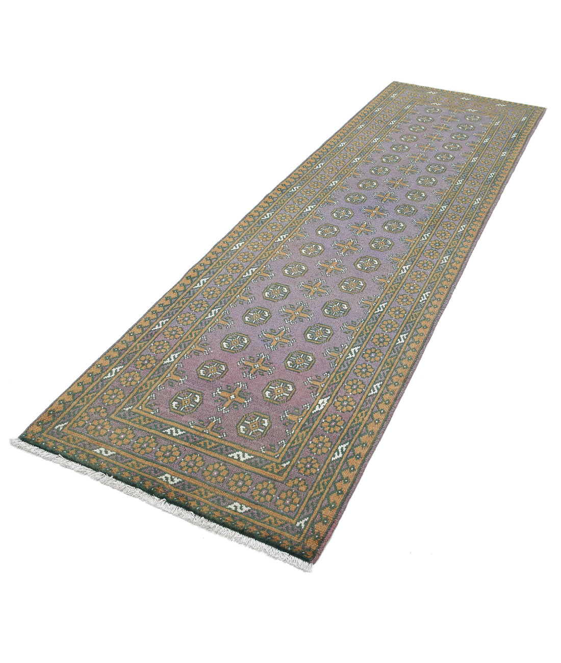 Revival 2'9'' X 9'6'' Hand-Knotted Wool Rug 2'9'' x 9'6'' (83 X 285) / Purple / Green