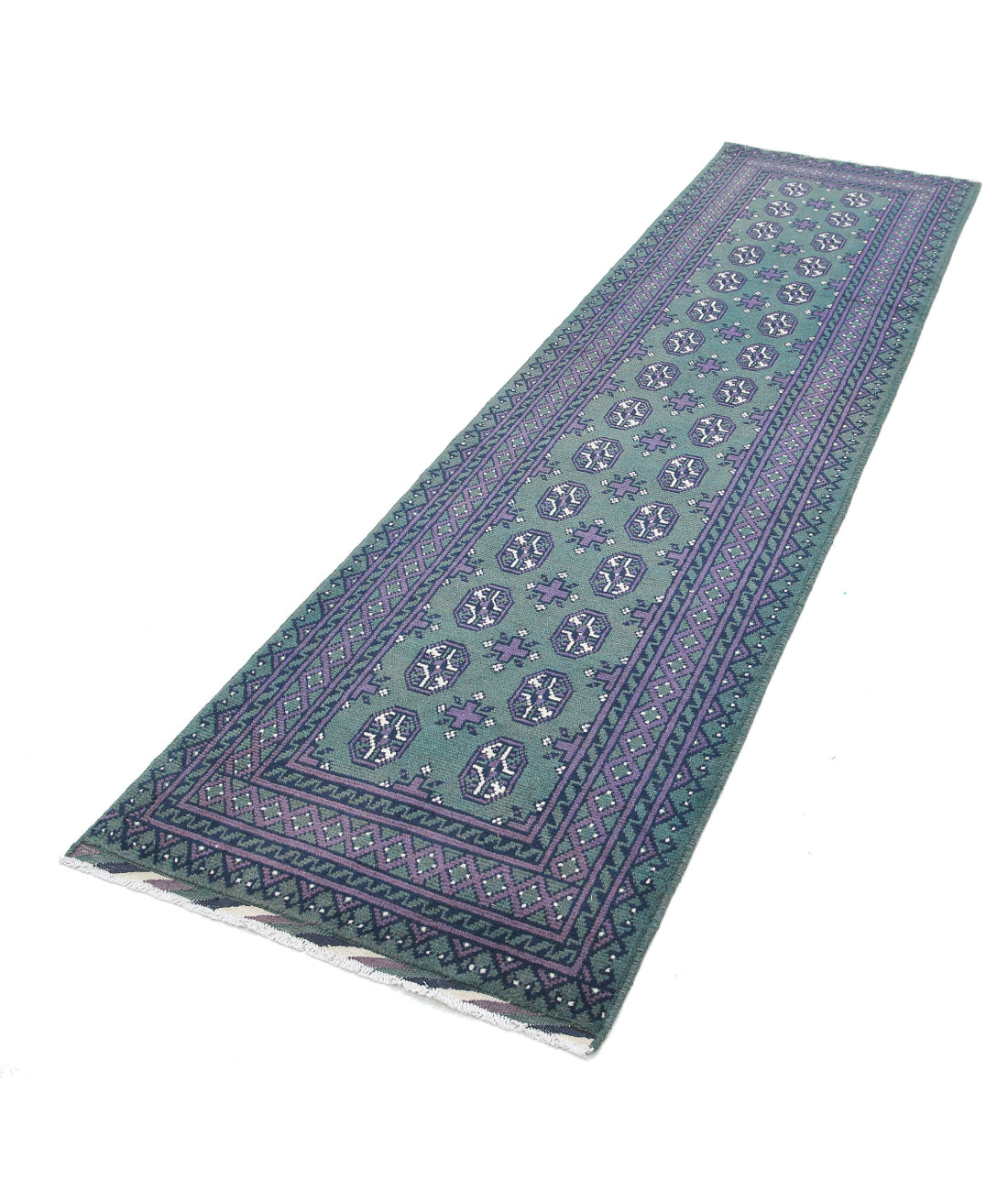 Revival 2'7'' X 9'9'' Hand-Knotted Wool Rug 2'7'' x 9'9'' (78 X 293) / Green / Purple