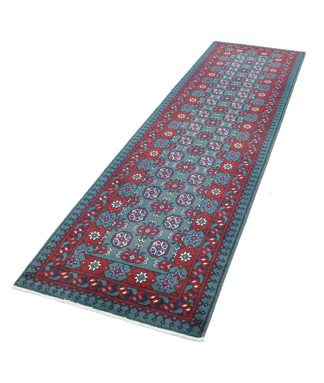 Revival 2'8'' X 9'3'' Hand-Knotted Wool Rug 2'8'' x 9'3'' (80 X 278) / Green / Red