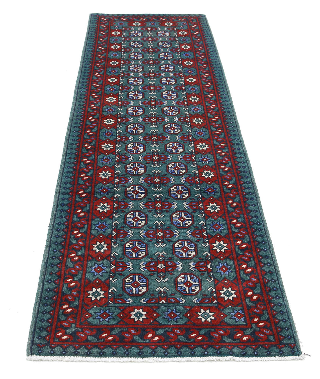 Revival 2'8'' X 9'3'' Hand-Knotted Wool Rug 2'8'' x 9'3'' (80 X 278) / Green / Red