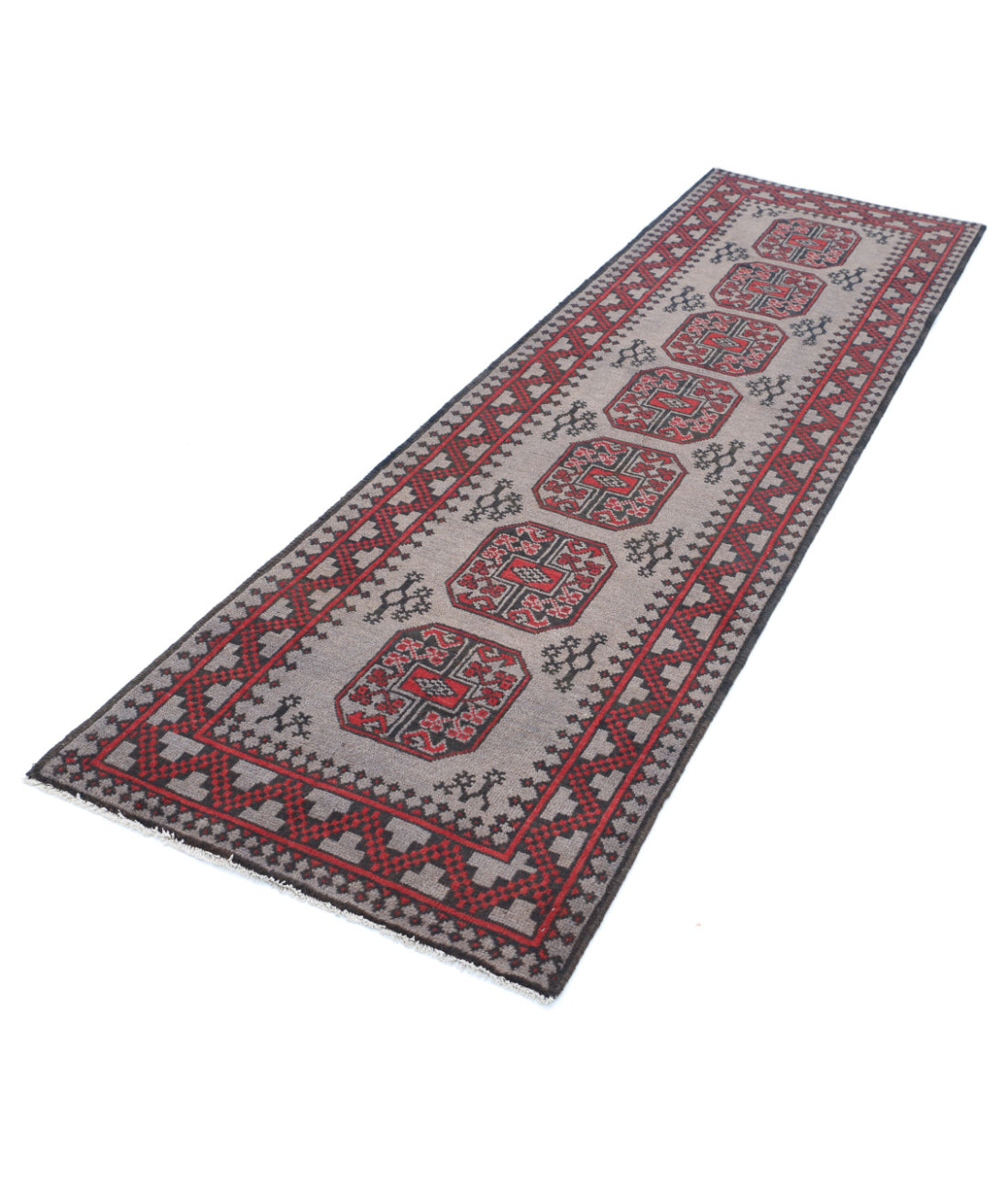 Revival 2'8'' X 9'3'' Hand-Knotted Wool Rug 2'8'' x 9'3'' (80 X 278) / Grey / Red