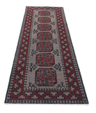 Revival 2'8'' X 9'3'' Hand-Knotted Wool Rug 2'8'' x 9'3'' (80 X 278) / Grey / Red