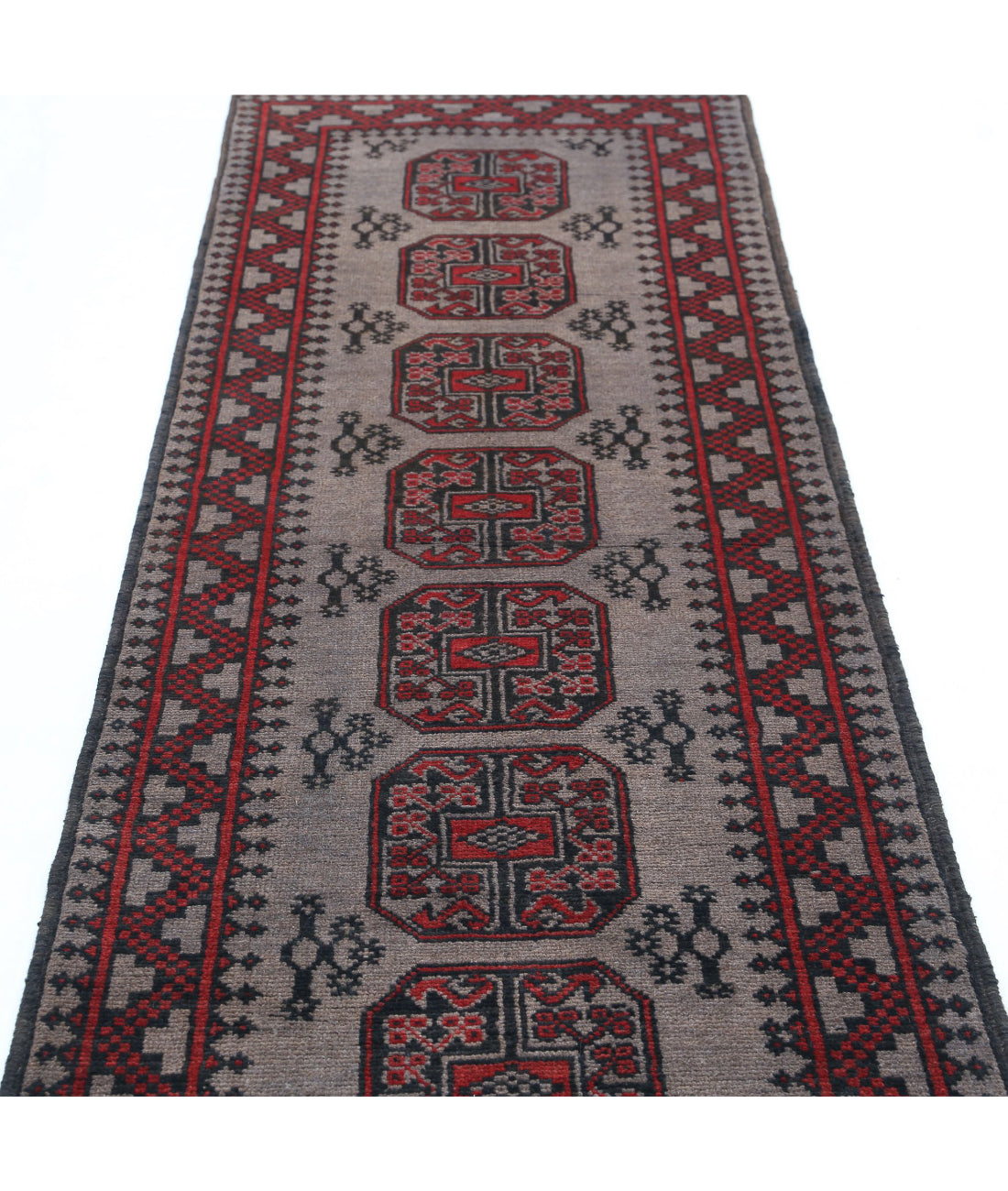 Revival 2'8'' X 9'3'' Hand-Knotted Wool Rug 2'8'' x 9'3'' (80 X 278) / Grey / Red