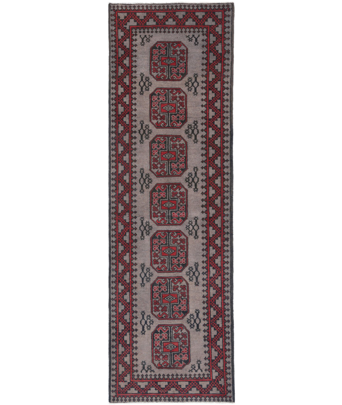 Revival 2'8'' X 9'3'' Hand-Knotted Wool Rug 2'8'' x 9'3'' (80 X 278) / Grey / Red