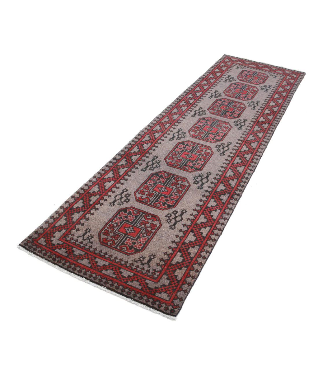 Revival 2'7'' X 9'2'' Hand-Knotted Wool Rug 2'7'' x 9'2'' (78 X 275) / Grey / Red