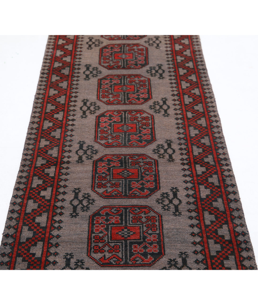 Revival 2'7'' X 9'2'' Hand-Knotted Wool Rug 2'7'' x 9'2'' (78 X 275) / Grey / Red