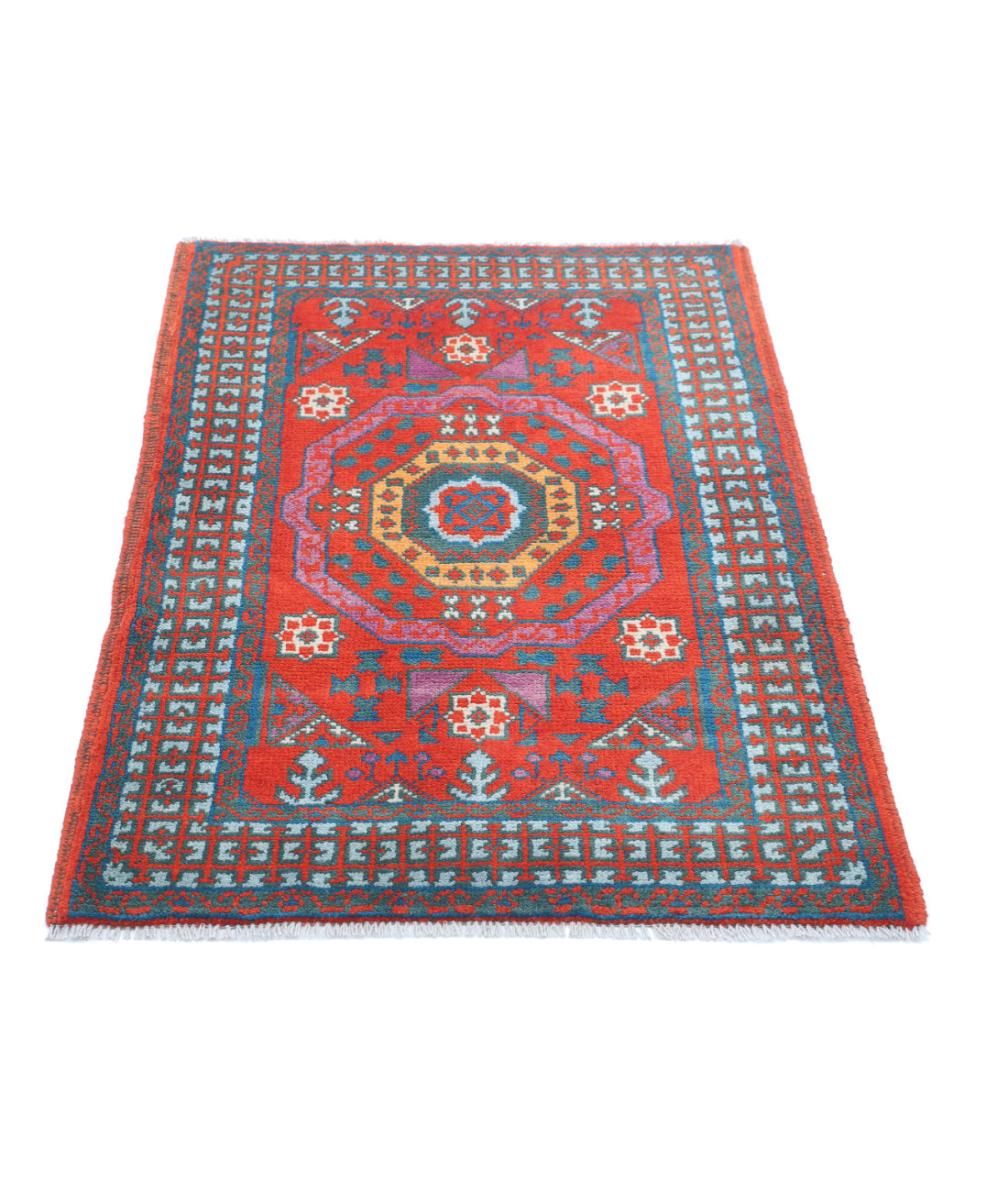 Revival 2'7'' X 3'9'' Hand-Knotted Wool Rug 2'7'' x 3'9'' (78 X 113) / Rust / Blue