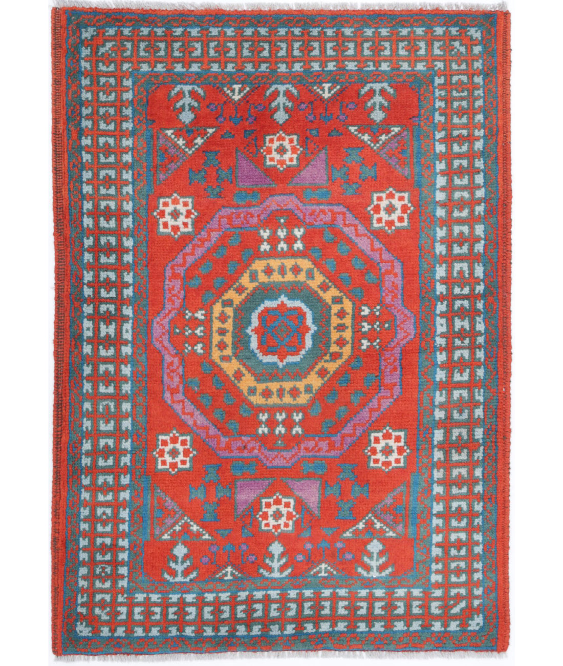 Revival 2'7'' X 3'9'' Hand-Knotted Wool Rug 2'7'' x 3'9'' (78 X 113) / Rust / Blue