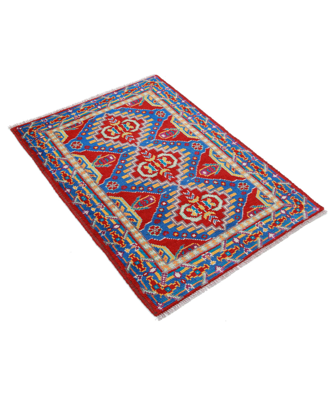 Revival 2'8'' X 3'10'' Hand-Knotted Wool Rug 2'8'' x 3'10'' (80 X 115) / Red / Blue