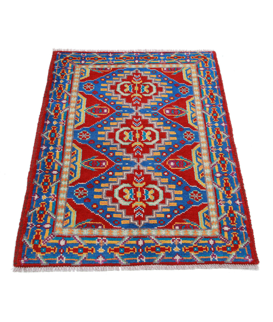 Revival 2'8'' X 3'10'' Hand-Knotted Wool Rug 2'8'' x 3'10'' (80 X 115) / Red / Blue