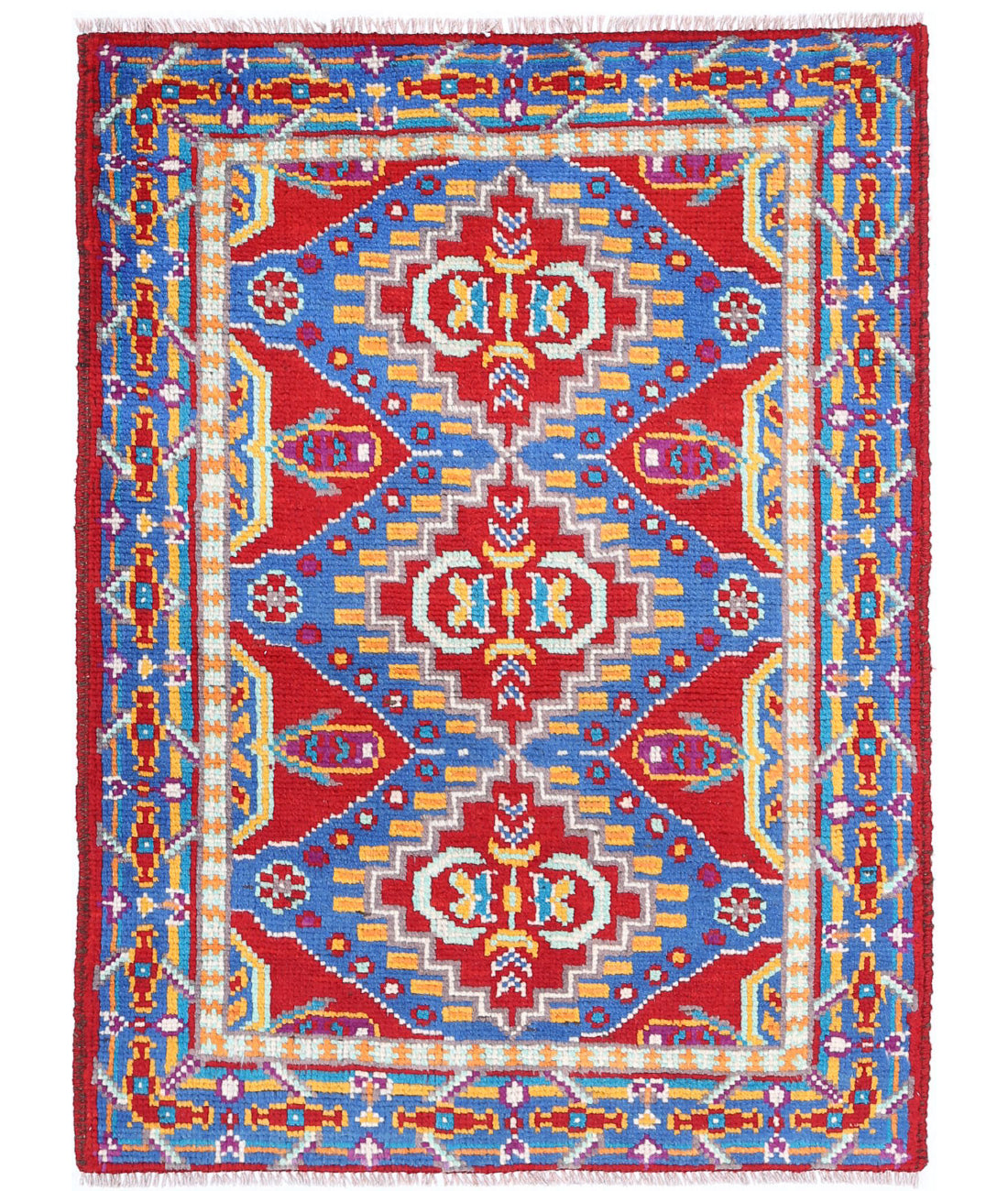 Revival 2'8'' X 3'10'' Hand-Knotted Wool Rug 2'8'' x 3'10'' (80 X 115) / Red / Blue