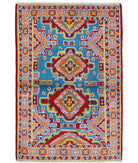 Revival 2'8'' X 4'0'' Hand-Knotted Wool Rug 2'8'' x 4'0'' (80 X 120) / Teal / Blue