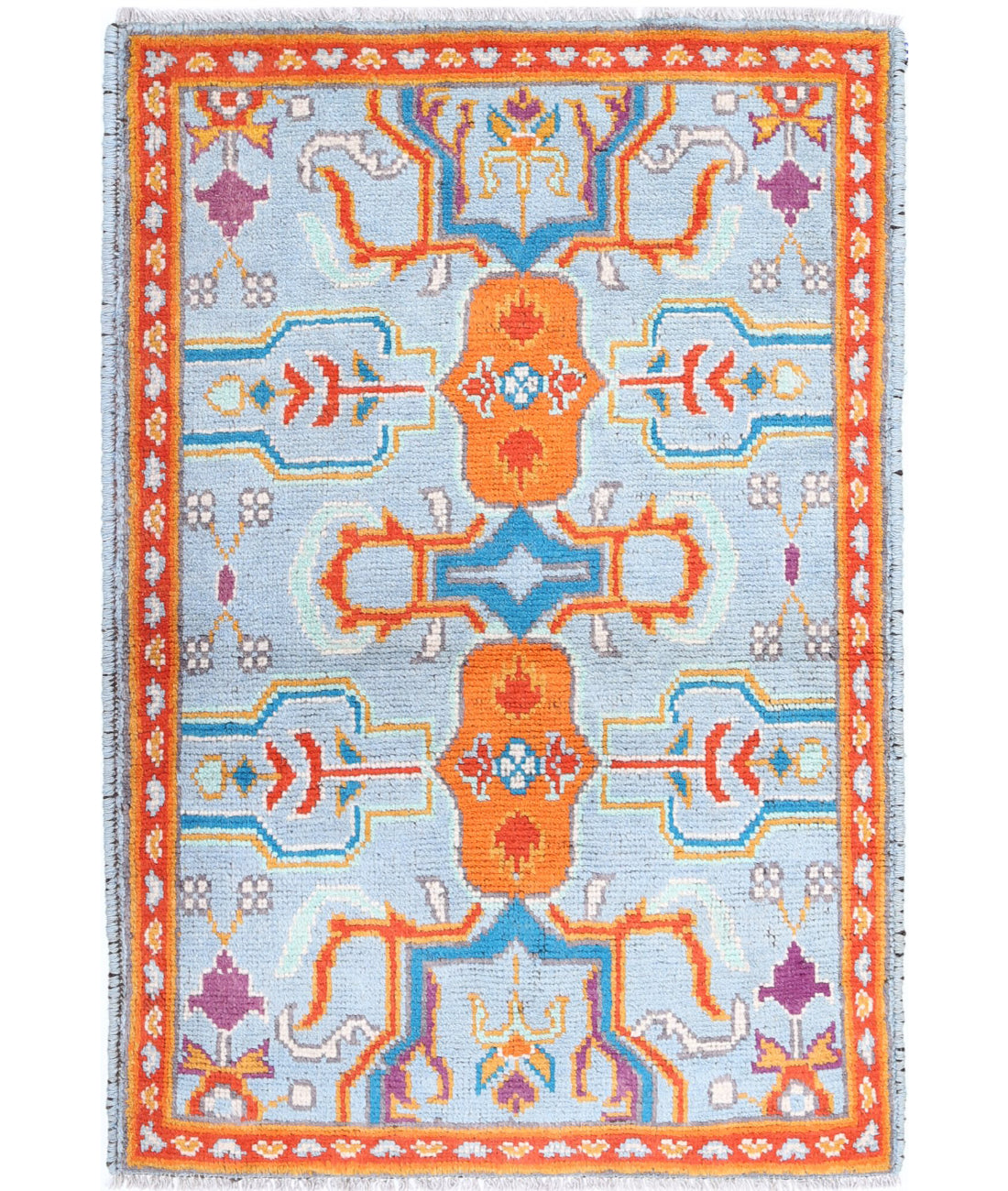 Revival 2'8'' X 4'0'' Hand-Knotted Wool Rug 2'8'' x 4'0'' (80 X 120) / Blue / Red