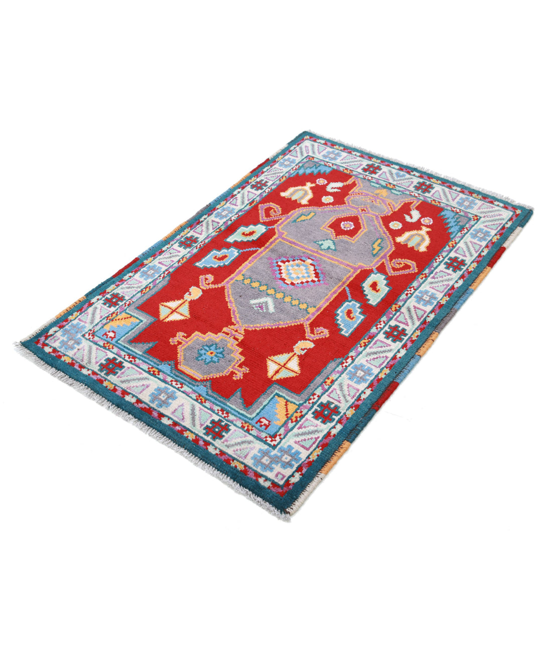 Revival 2'8'' X 4'2'' Hand-Knotted Wool Rug 2'8'' x 4'2'' (80 X 125) / Red / Teal