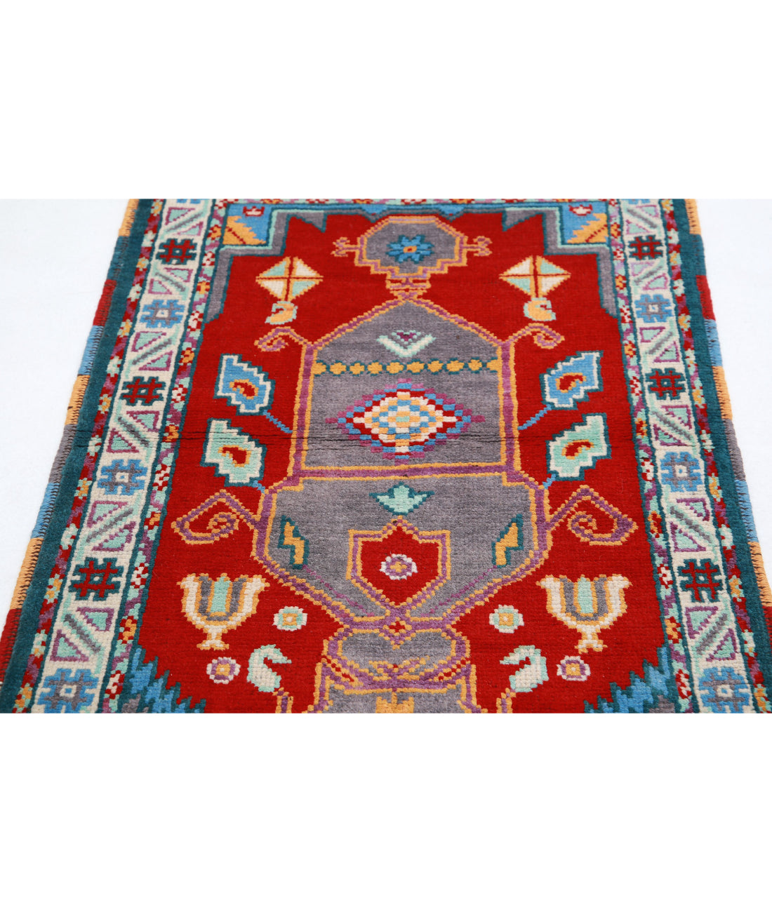 Revival 2'8'' X 4'2'' Hand-Knotted Wool Rug 2'8'' x 4'2'' (80 X 125) / Red / Teal