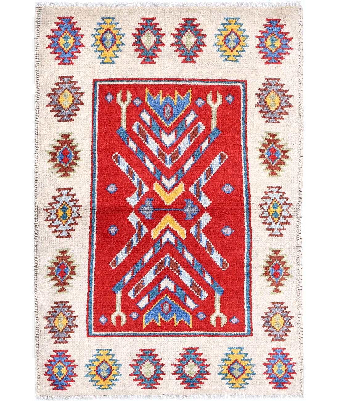 Revival 2'10'' X 4'1'' Hand-Knotted Wool Rug 2'10'' x 4'1'' (85 X 123) / Ivory / Red