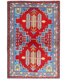 Revival 4'0'' X 6'0'' Hand-Knotted Wool Rug 4'0'' x 6'0'' (120 X 180) / Red / Blue