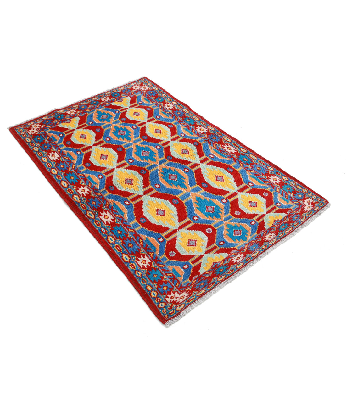 Revival 3'2'' X 5'0'' Hand-Knotted Wool Rug 3'2'' x 5'0'' (95 X 150) / Red / Blue