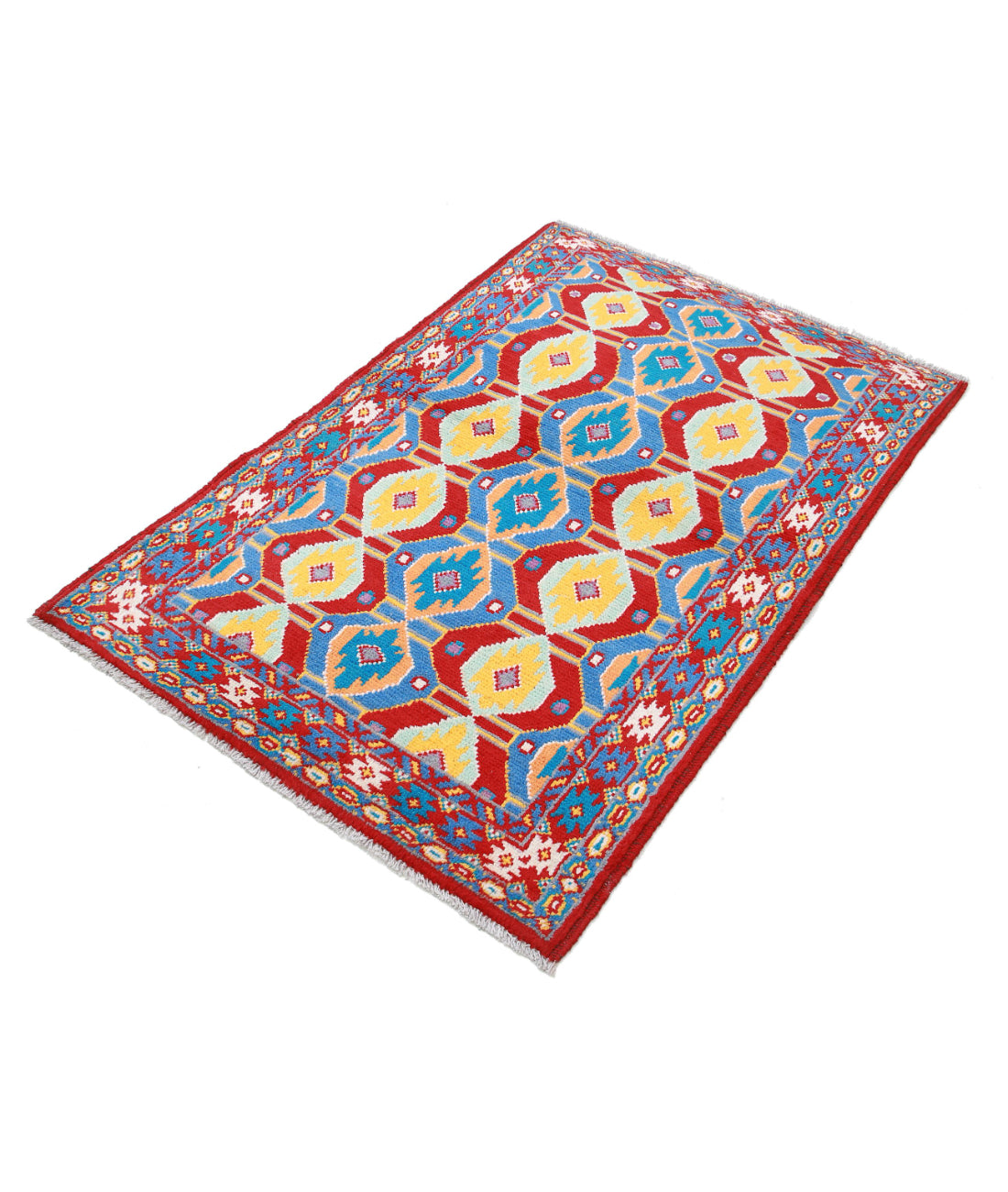 Revival 3'2'' X 5'0'' Hand-Knotted Wool Rug 3'2'' x 5'0'' (95 X 150) / Red / Blue