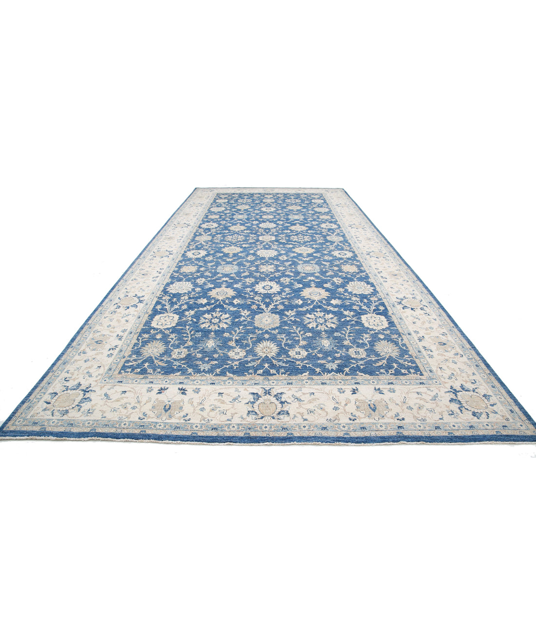 Serenity 9'9'' X 21'1'' Hand-Knotted Wool Rug 9'9'' x 21'1'' (293 X 633) / Blue / Ivory