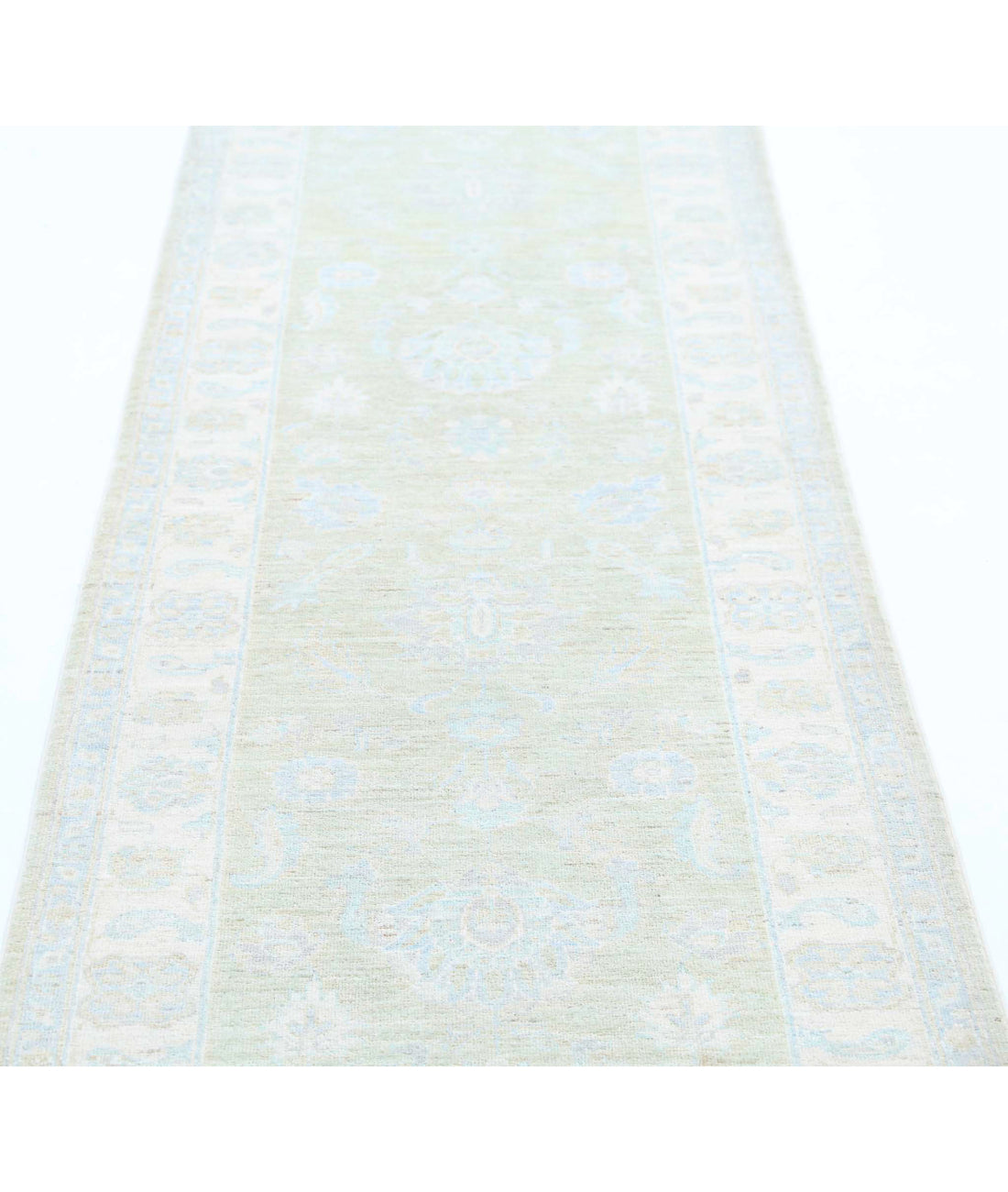 Serenity 2'6'' X 8'4'' Hand-Knotted Wool Rug 2'6'' x 8'4'' (75 X 250) / Green / Ivory