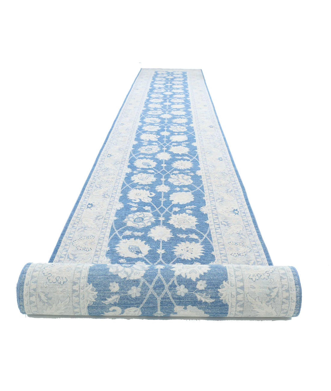 Serenity 4'0'' X 41'7'' Hand-Knotted Wool Rug 4'0'' x 41'7'' (120 X 1248) / Blue / Ivory