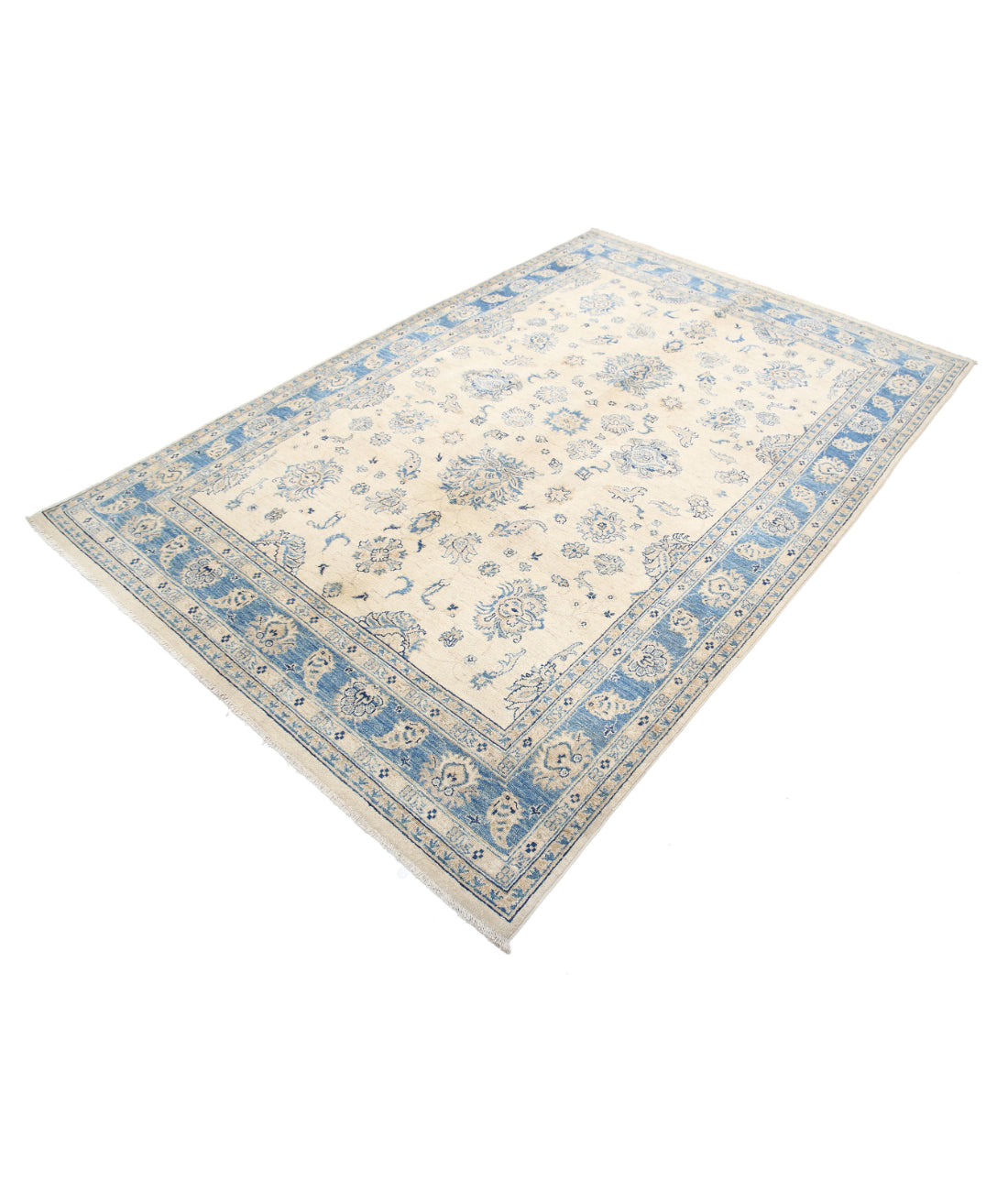 Serenity 5'6'' X 8'1'' Hand-Knotted Wool Rug 5'6'' x 8'1'' (165 X 243) / Ivory / Blue