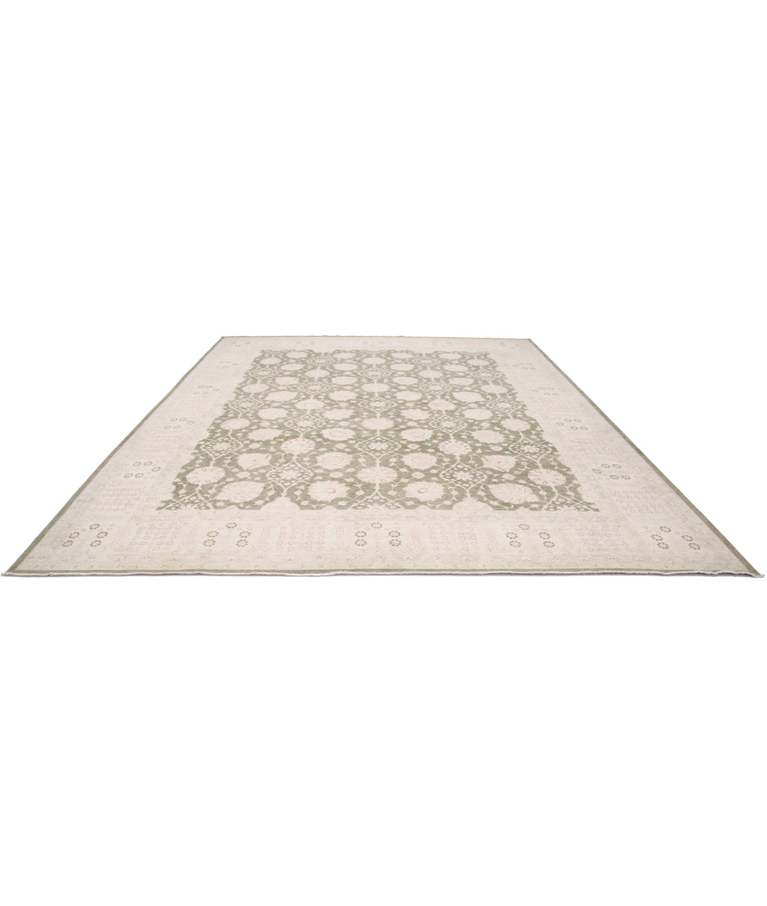 Serenity 11'11'' X 14'5'' Hand-Knotted Wool Rug 11'11'' x 14'5'' (358 X 433) / Green / Ivory