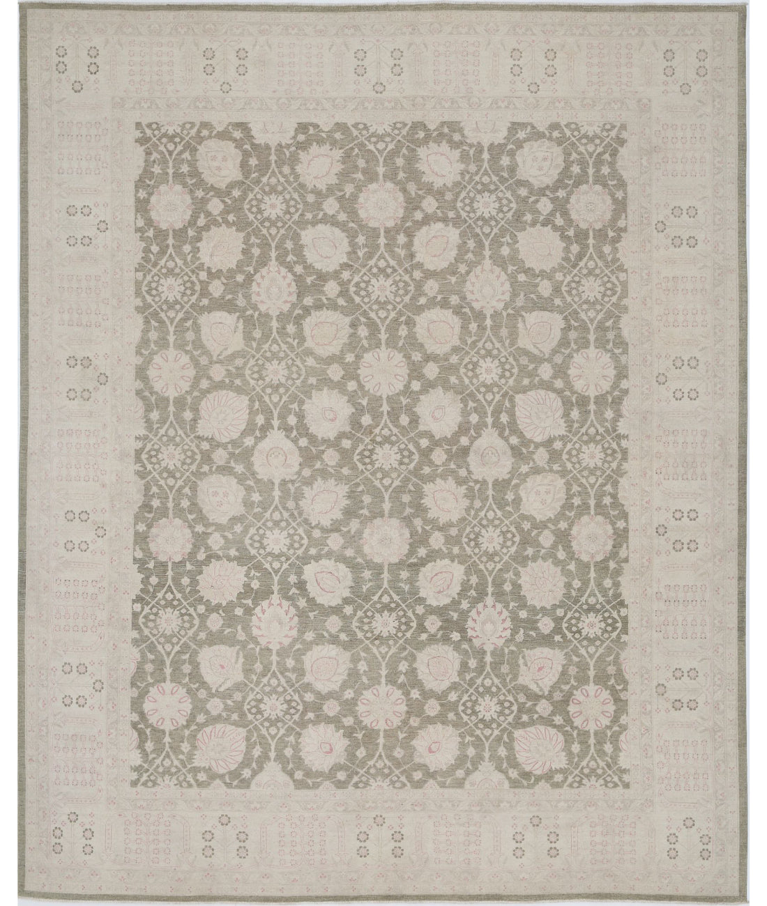 Serenity 11'11'' X 14'5'' Hand-Knotted Wool Rug 11'11'' x 14'5'' (358 X 433) / Green / Ivory