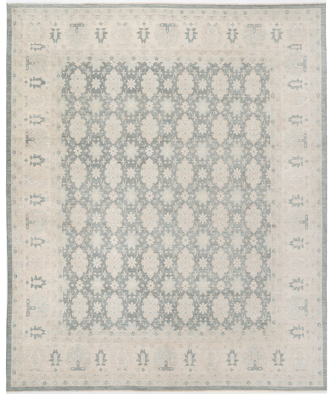 Serenity 12'10'' X 15'7'' Hand-Knotted Wool Rug 12'10'' x 15'7'' (385 X 468) / Green / Ivory