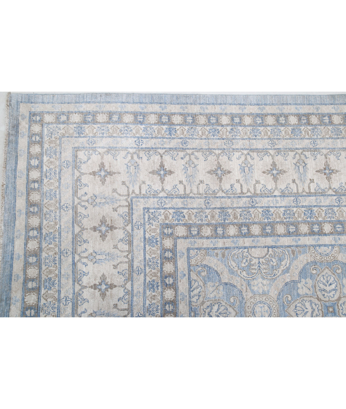 Serenity 14'1'' X 18'9'' Hand-Knotted Wool Rug 14'1'' x 18'9'' (423 X 563) / Blue / Ivory