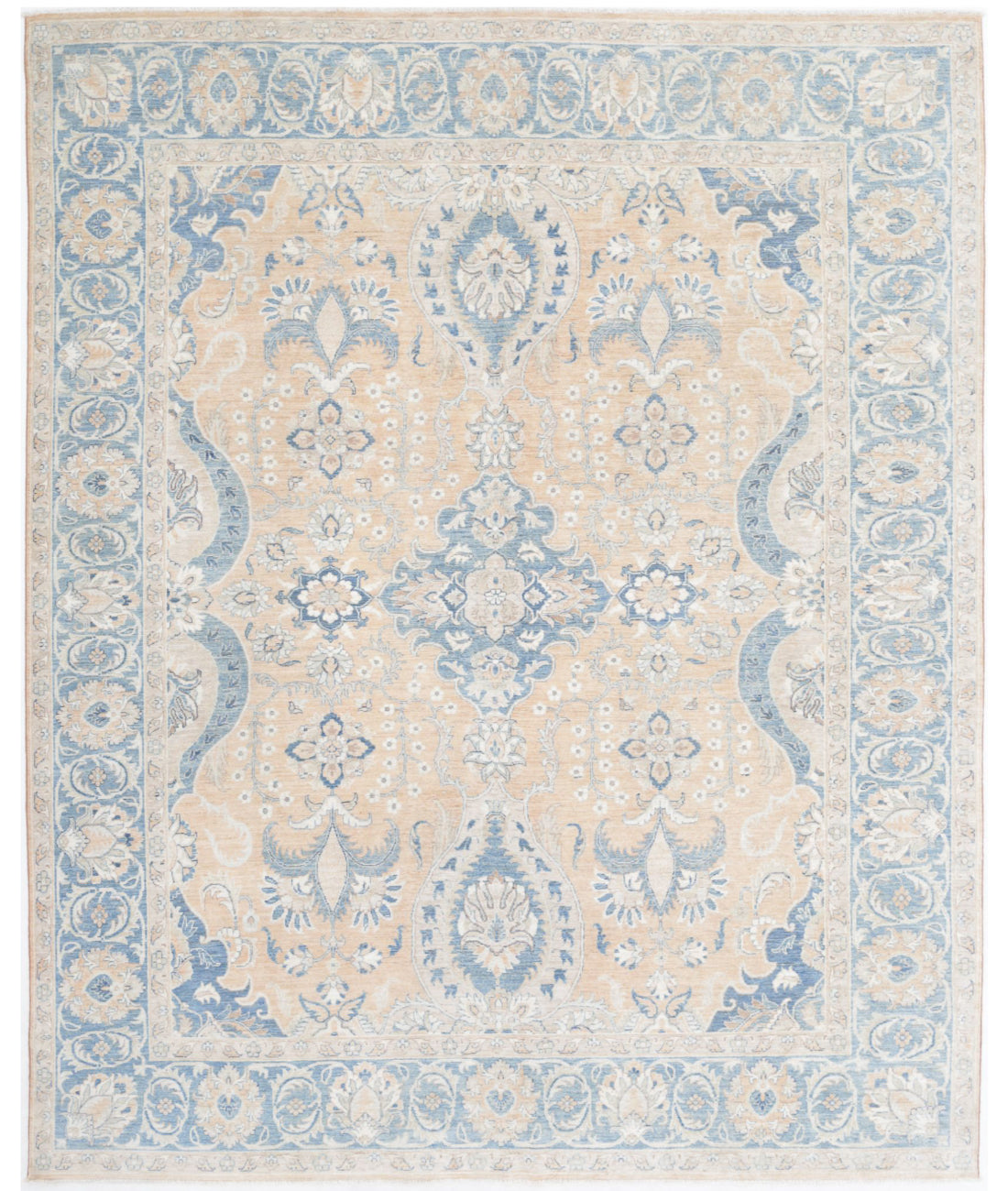 Serenity 7'8'' X 9'5'' Hand-Knotted Wool Rug 7'8'' x 9'5'' (230 X 283) / Peach / Blue