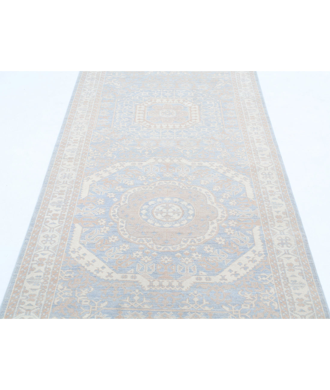 Mamluk 3'5'' X 9'5'' Hand-Knotted Wool Rug 3'5'' x 9'5'' (103 X 283) / Teal / Ivory