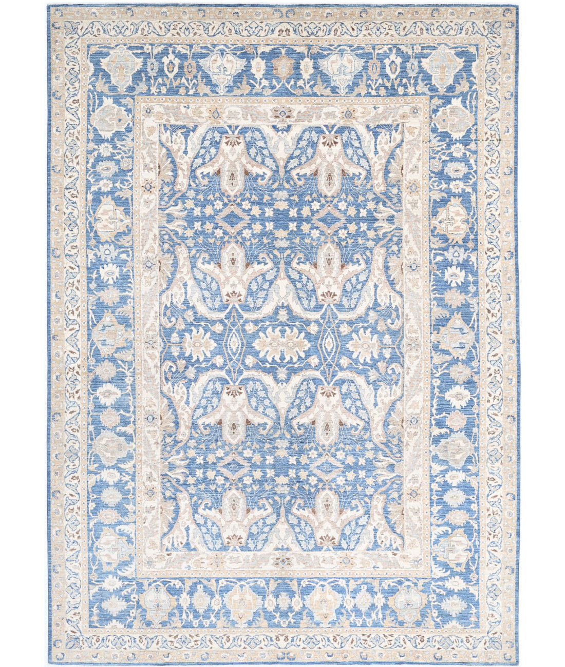 Serenity 8'6'' X 11'11'' Hand-Knotted Wool Rug 8'6'' x 11'11'' (255 X 358) / Blue / Ivory