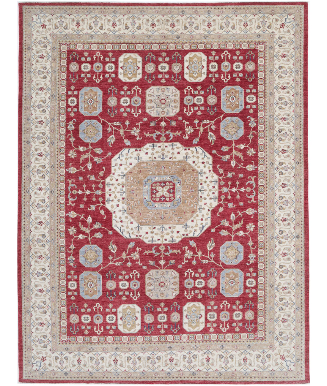 Mamluk 8'10'' X 12'2'' Hand-Knotted Wool Rug 8'10'' x 12'2'' (265 X 365) / Red / Ivory