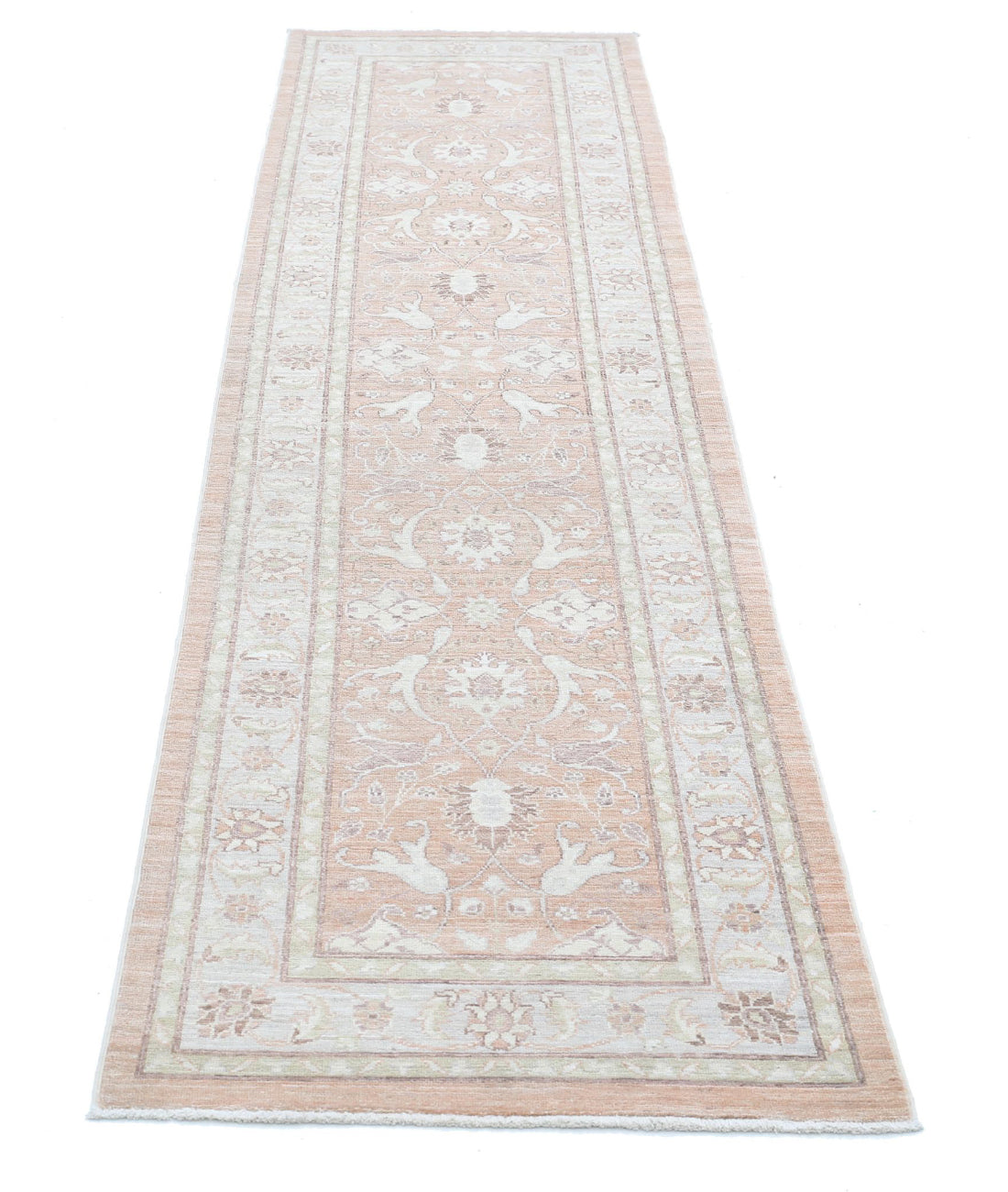 Serenity 2'4'' X 9'8'' Hand-Knotted Wool Rug 2'4'' x 9'8'' (70 X 290) / Peach / Grey