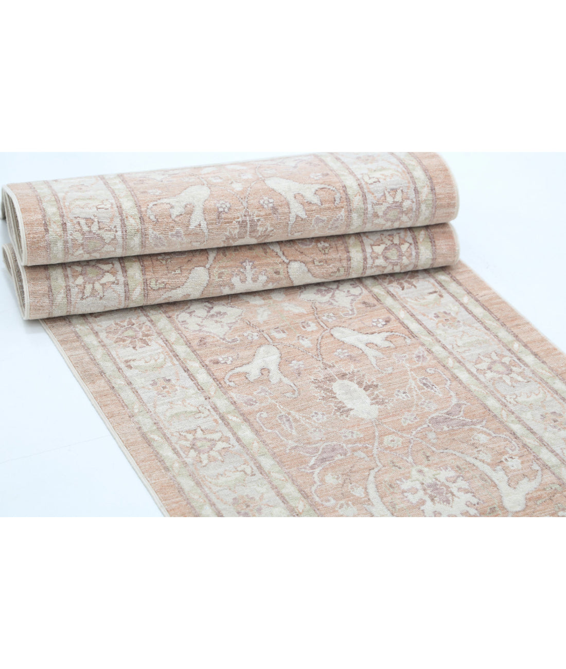 Serenity 2'4'' X 9'8'' Hand-Knotted Wool Rug 2'4'' x 9'8'' (70 X 290) / Peach / Grey