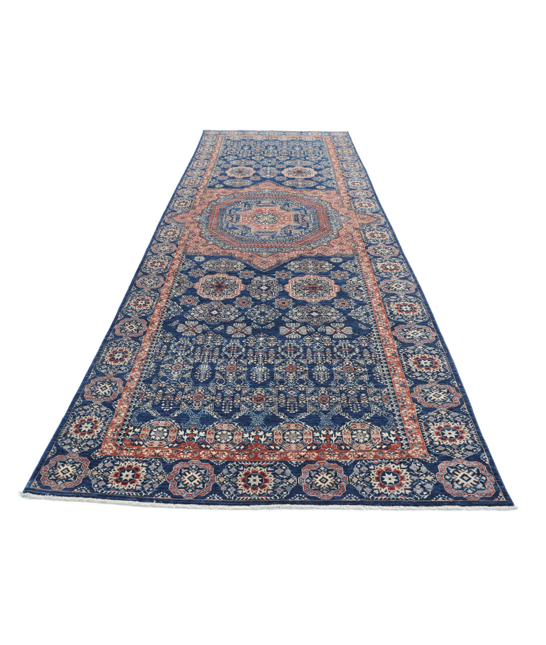 Mamluk 4'9'' X 15'4'' Hand-Knotted Wool Rug 4'9'' x 15'4'' (143 X 460) / Blue / Red