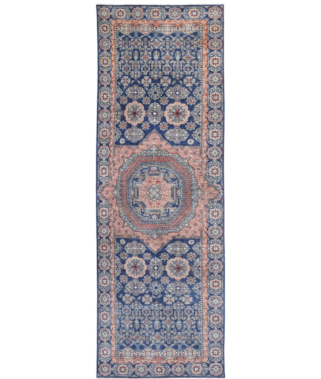 Mamluk 4'9'' X 15'4'' Hand-Knotted Wool Rug 4'9'' x 15'4'' (143 X 460) / Blue / Red