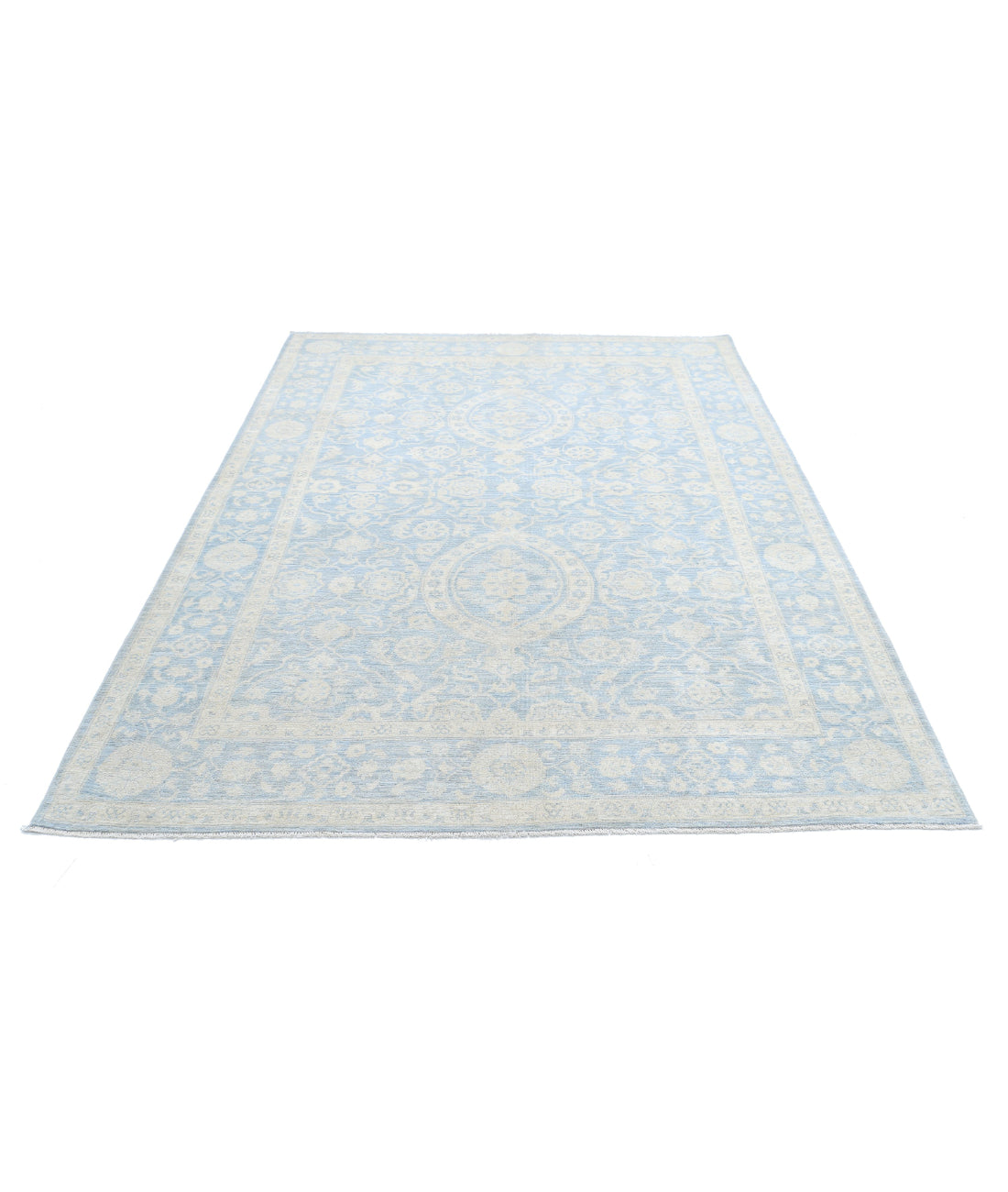 Serenity 5'11'' X 8'8'' Hand-Knotted Wool Rug 5'11'' x 8'8'' (178 X 260) / Blue / Ivory