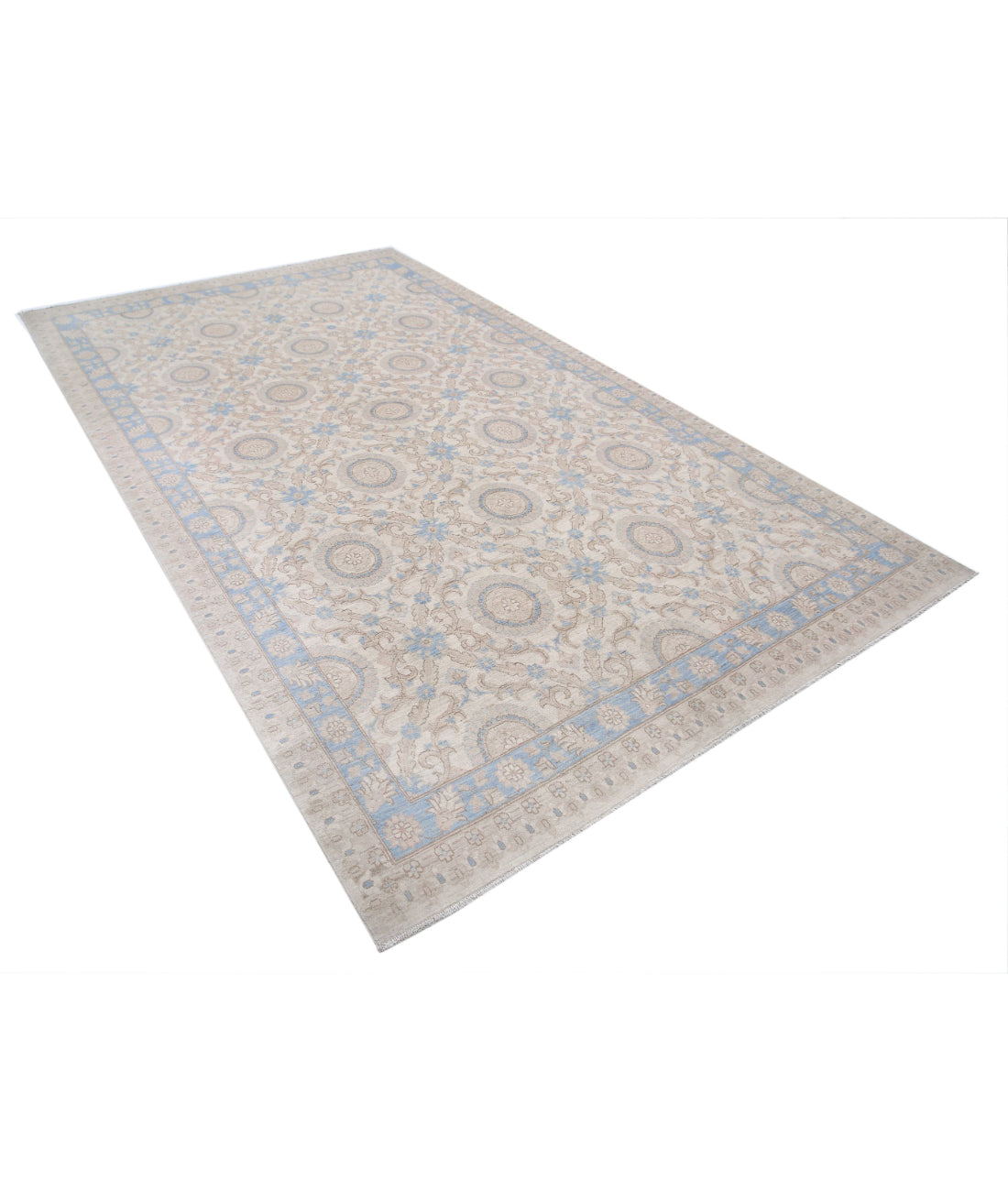 Serenity 6'6'' X 11'0'' Hand-Knotted Wool Rug 6'6'' x 11'0'' (195 X 330) / Ivory / Blue