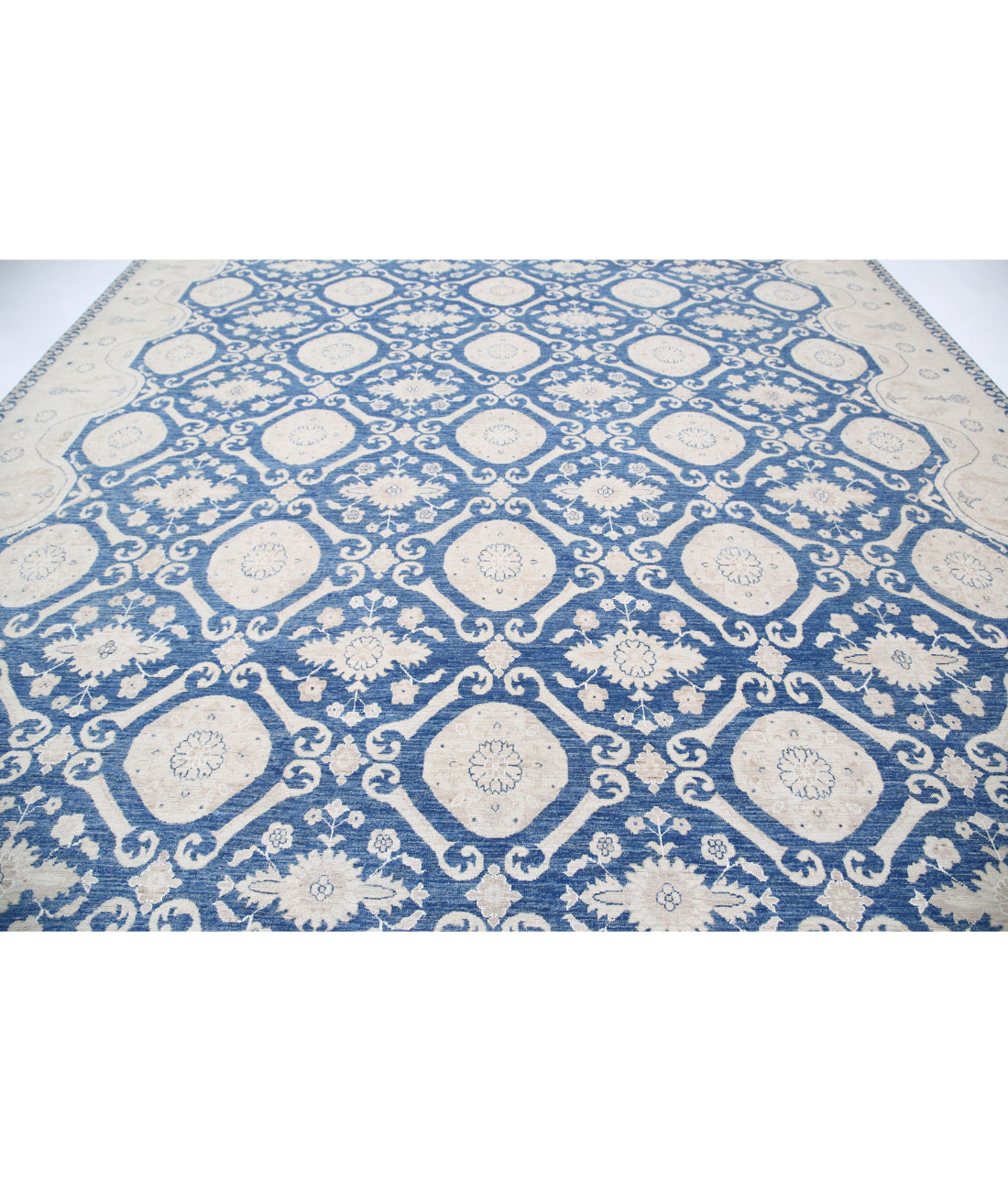 Ziegler 11'9'' X 14'6'' Hand-Knotted Wool-Silk Rug 11'9'' x 14'6'' (353 X 435) / Blue / Ivory