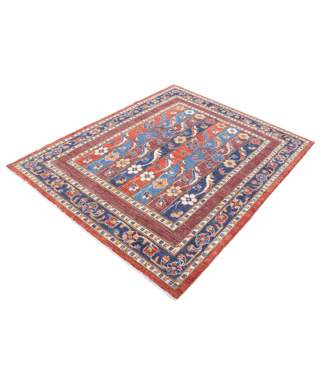 Shaal 5'0'' X 6'3'' Hand-Knotted Wool Rug 5'0'' x 6'3'' (150 X 188) / Red / Blue