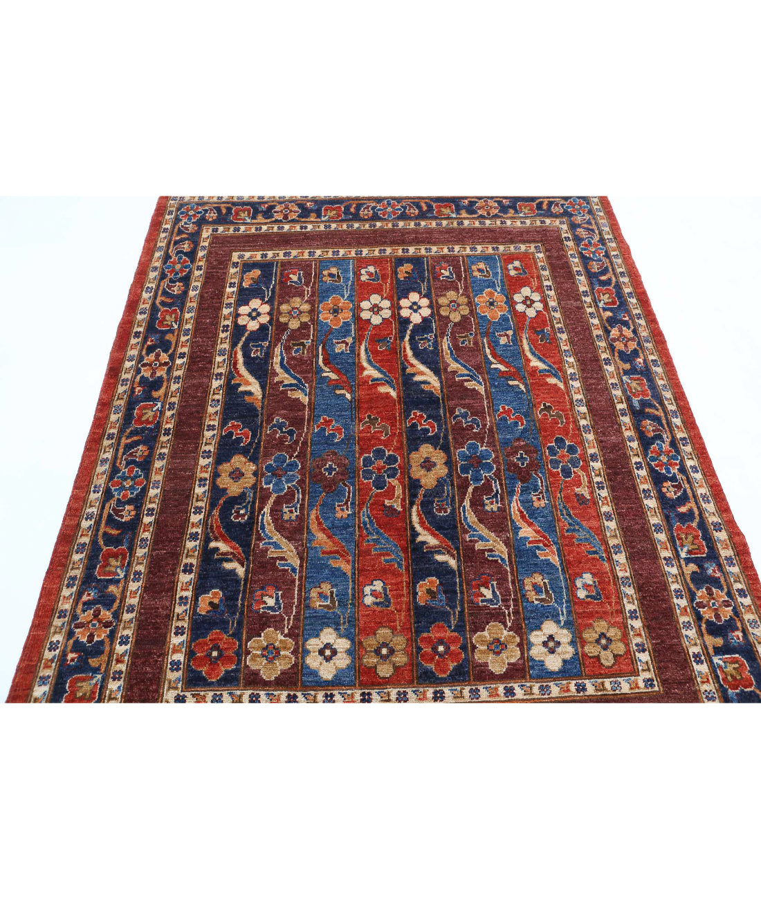 Shaal 5'0'' X 6'3'' Hand-Knotted Wool Rug 5'0'' x 6'3'' (150 X 188) / Red / Blue