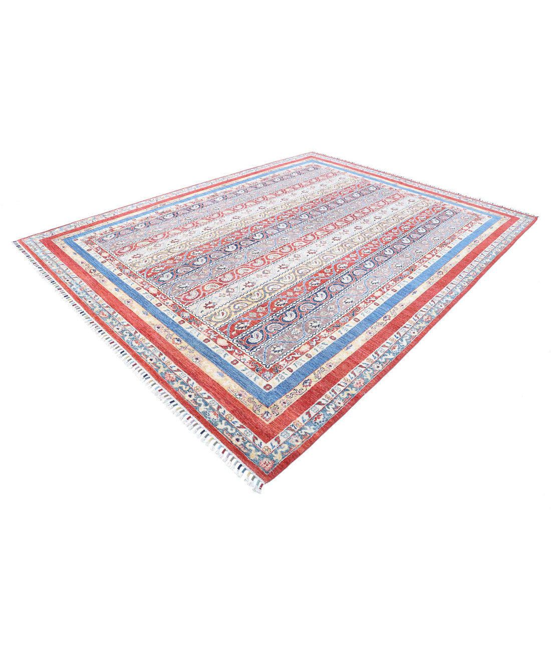 Shaal 9'0'' X 11'8'' Hand-Knotted Wool Rug 9'0'' x 11'8'' (270 X 350) / Red / Blue