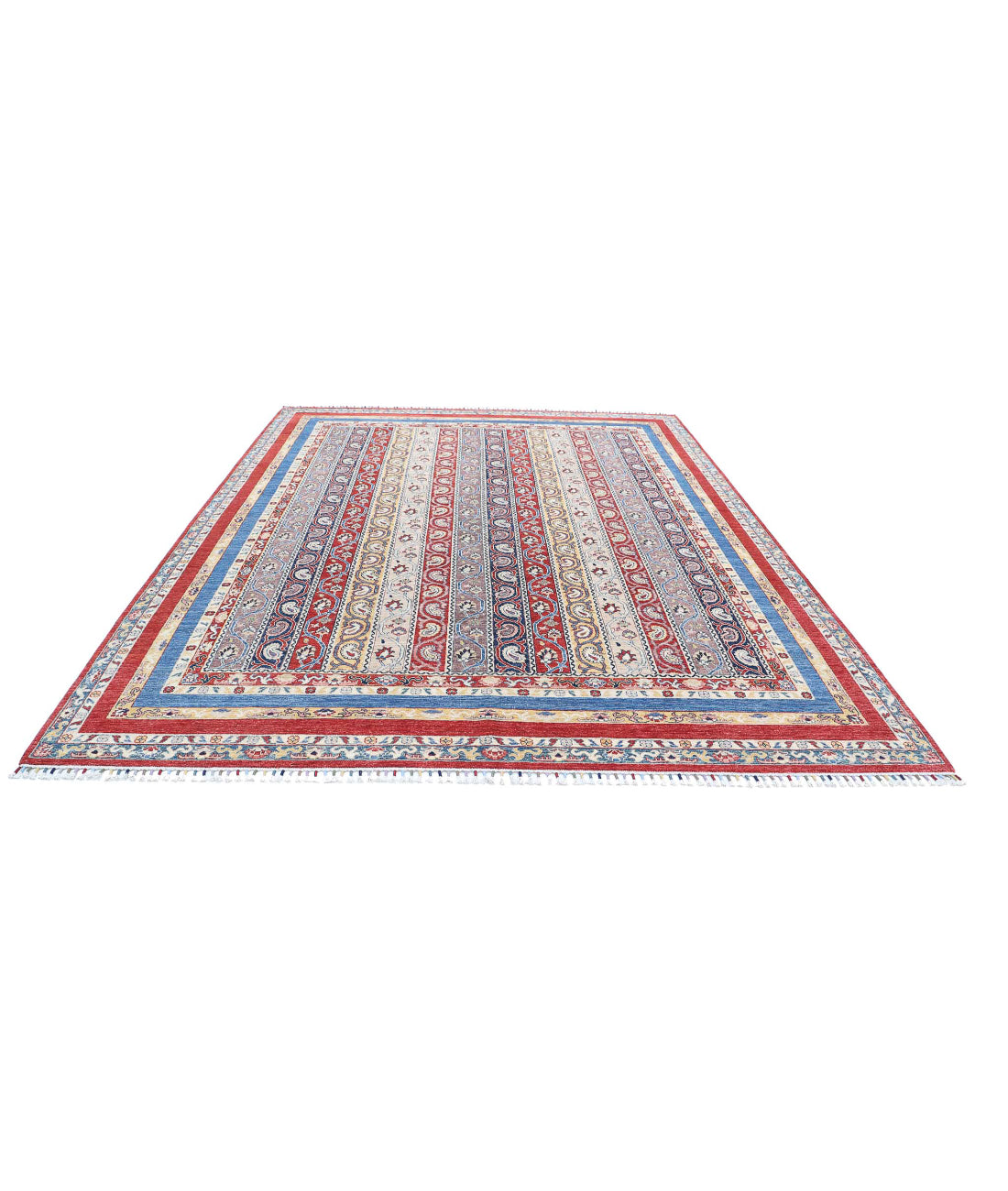 Shaal 9'0'' X 11'8'' Hand-Knotted Wool Rug 9'0'' x 11'8'' (270 X 350) / Red / Blue