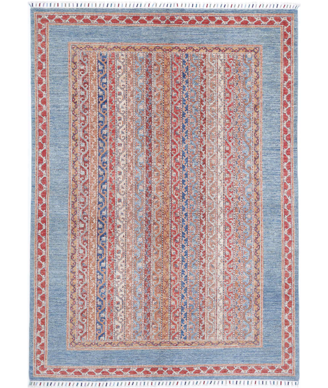 Shaal 5'7'' X 7'9'' Hand-Knotted Wool Rug 5'7'' x 7'9'' (168 X 233) / Teal / Red