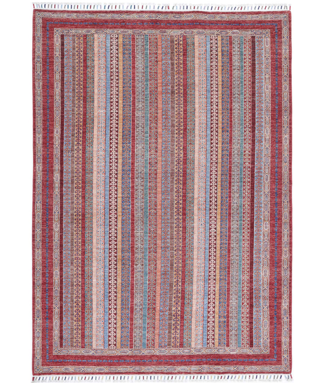 Shaal 5'6'' X 7'9'' Hand-Knotted Wool Rug 5'6'' x 7'9'' (165 X 233) / Red / Blue