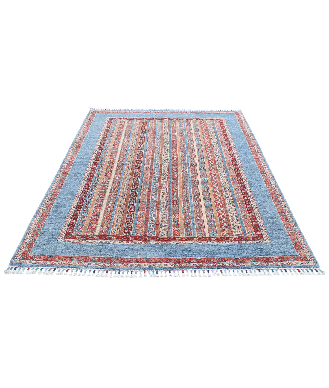 Shaal 5'7'' X 7'9'' Hand-Knotted Wool Rug 5'7'' x 7'9'' (168 X 233) / Blue / Multi